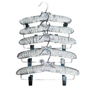 Baby Girl or‎ Boy Padded White Satin Nursery Hangers with Pant Clips NWOT